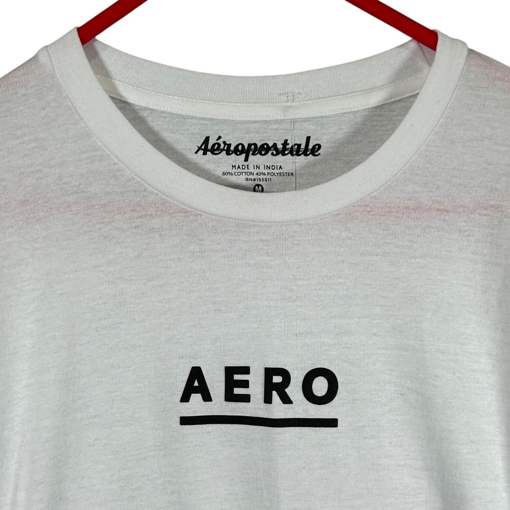 Aeropostale Mens White Long Sleeve Graphic T-Shirt Aero Logo Sleeve Print Medium